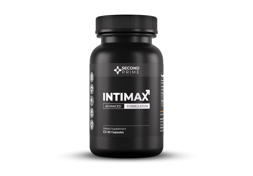 Bottle of Intimax natural male vitality supplement